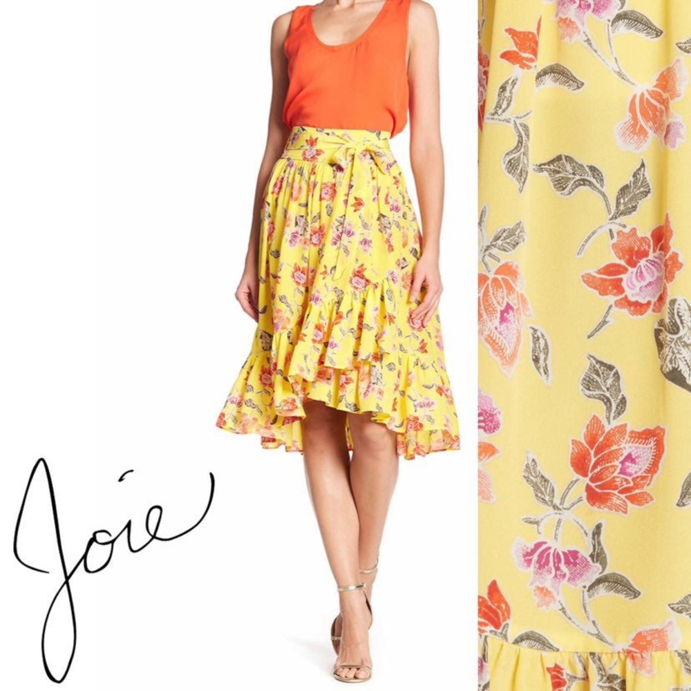 Joie Denisha Silk Wrap Floral Skirt in “Pineapple” Size 6